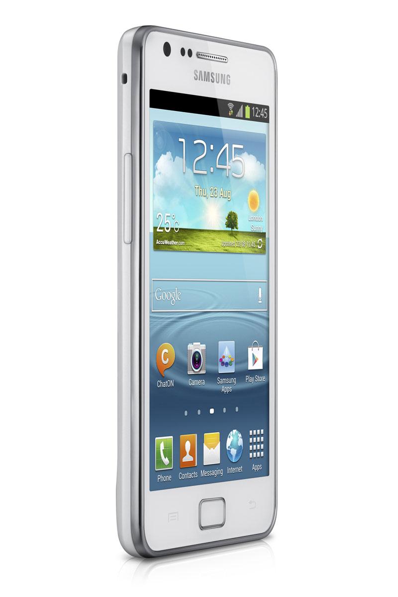Samsung Galaxy S2 Plus de color blanco, vista lateral