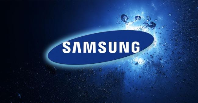 Logotipo de Samsung sobre fondo azul