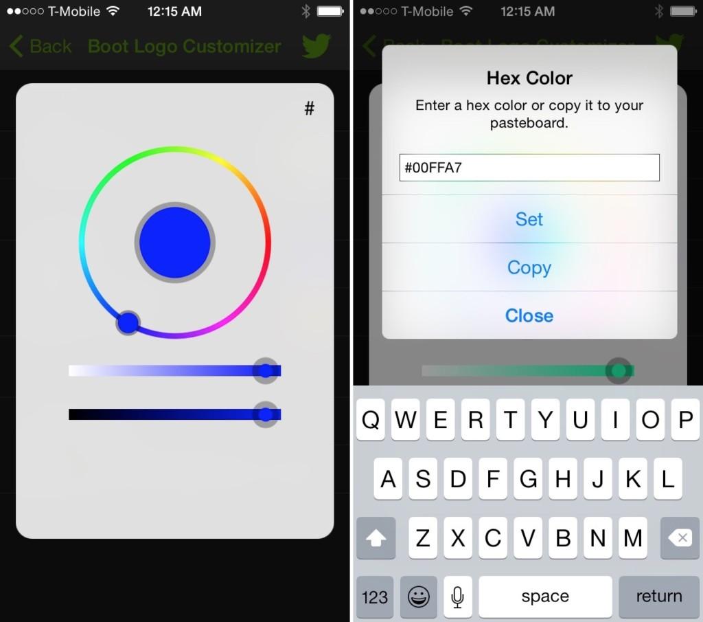 Bootlogocustomizer iPhone selección de colores