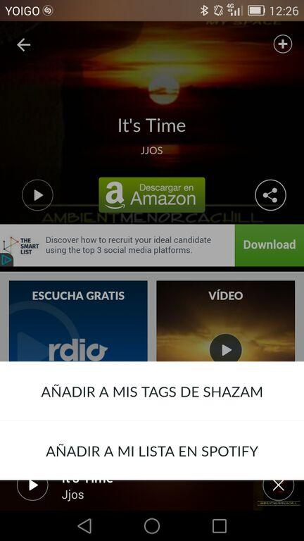 Pantalla Shazam listas Spotify