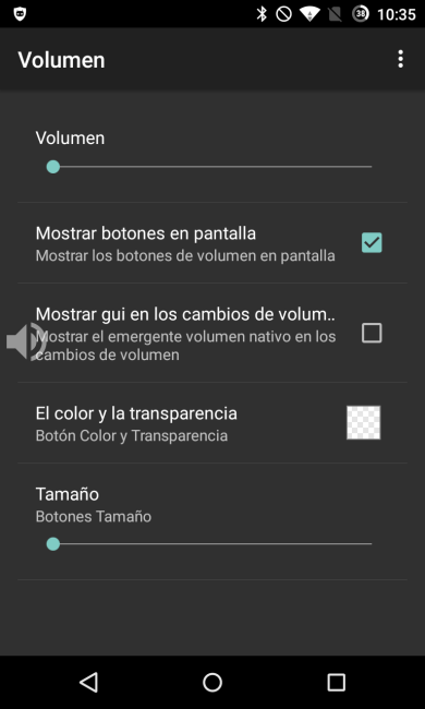 Ajustes de Virtual Volume Button para Android