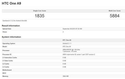 HTC One A9 aero resultados Geekbench