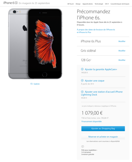 iPhone 6s plus Francia