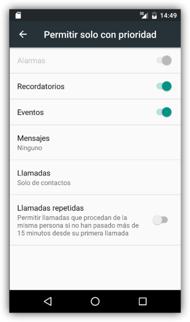 Configurar las interrupciones del modo No Molestar de Android 6.0