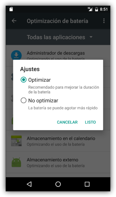Excluir aplicaciones del modo Doze de Android 6.0