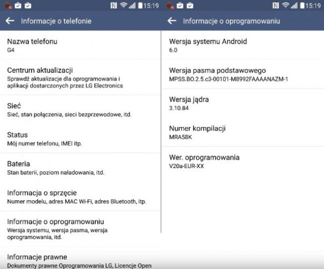 Captura de pantalla de un LG G4 con Android Marshmallow