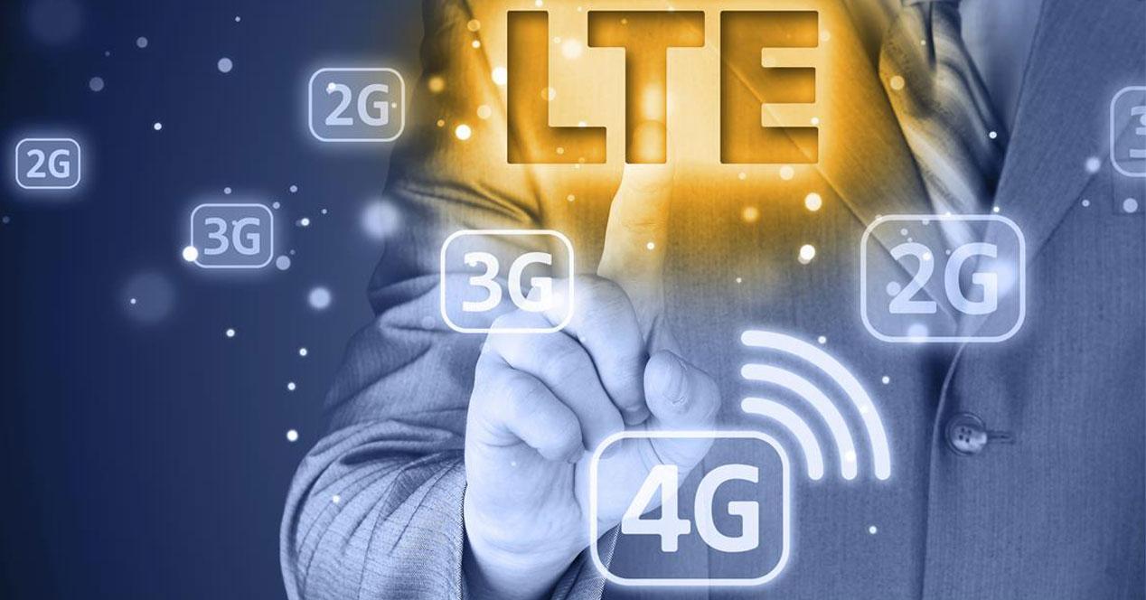 LTE con logos de 4G y 3G, 2G
