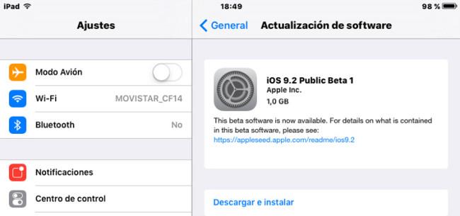 Primera Beta de iOS 9.2