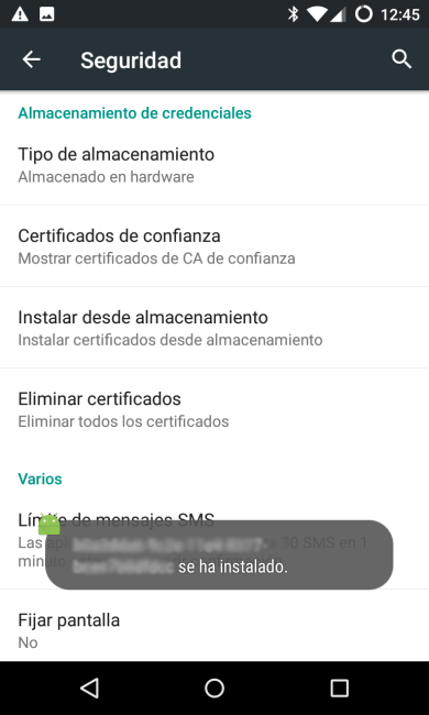 Certificado digital instalado en Android