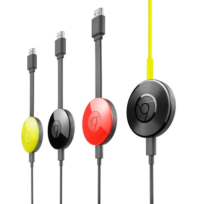 Chromecast Audio en negro, amarillo, rojo y azul