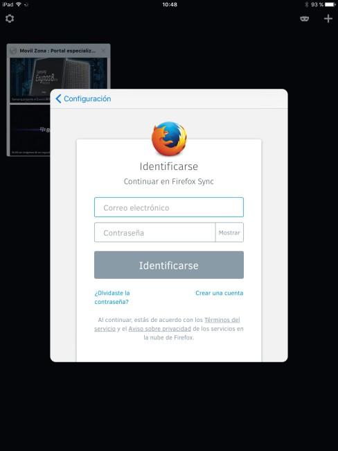 Iniciar sesión en Firefox Sync en iOS