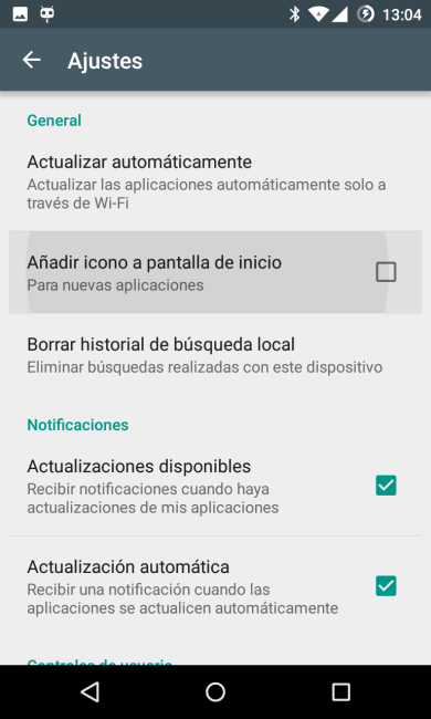 No añadir icono a la pantalla de inicio de Android