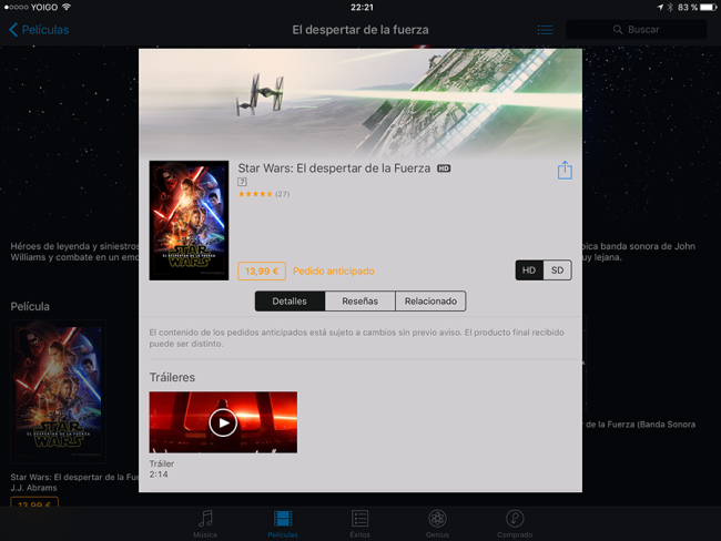Star Wars El Despertar de la Fuerza en iTunes