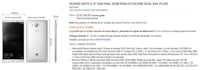 Huawei Mate 8 a la venta en Amazon