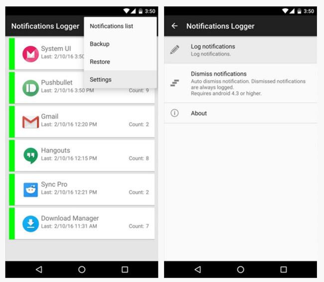 Registro de notificaciones por la app Notifications Logger