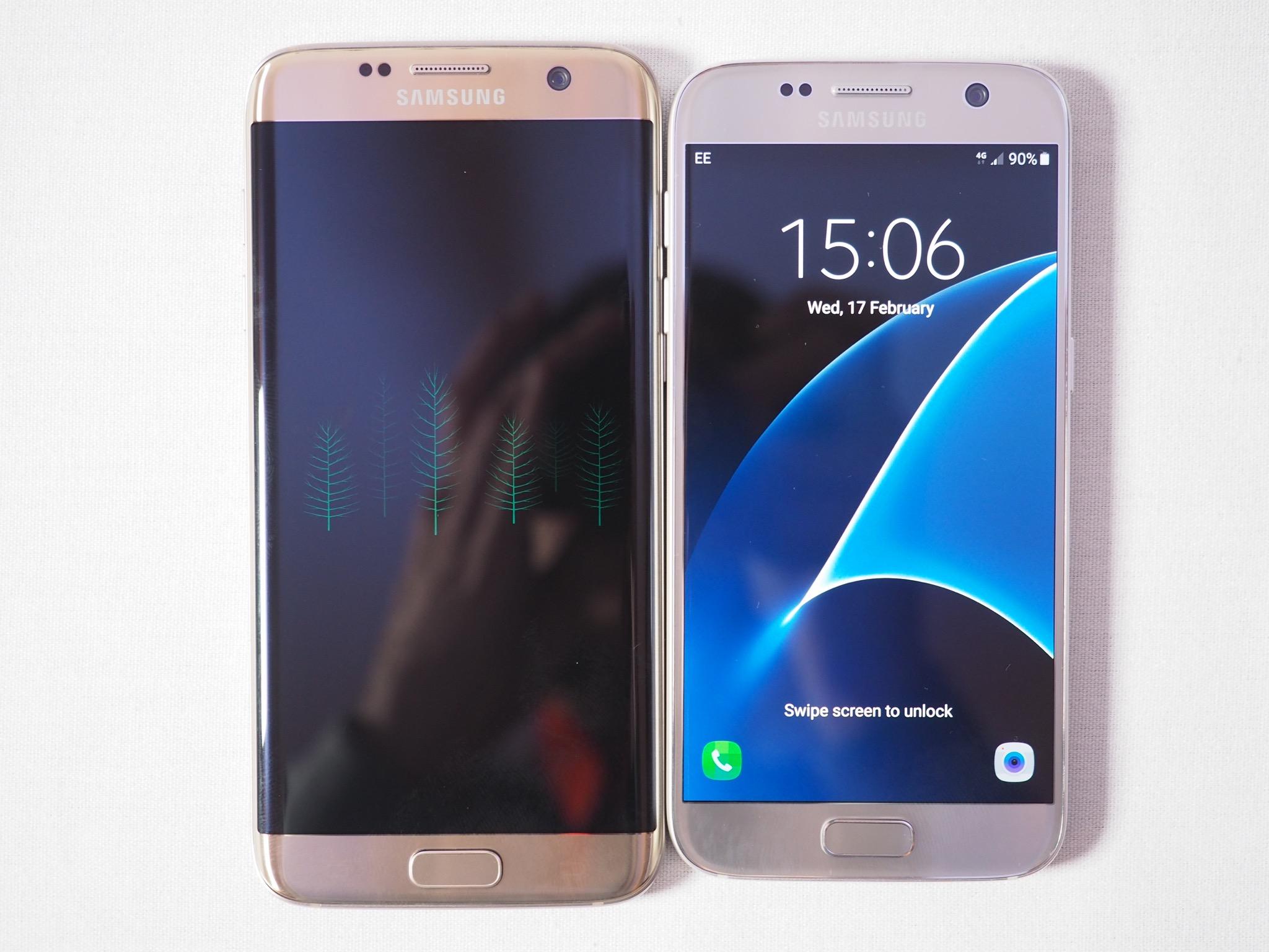 Samsung Galaxy S7 y S7 Edge frontal con pantalla encendida