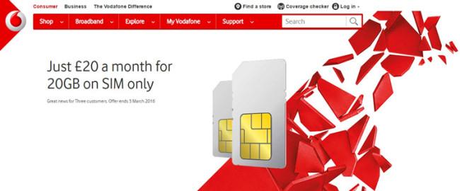 Tarifa de Vodafone con bono de datos de 20 GB