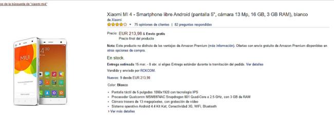 Oferta del Xiaomi Mi4 en Amazon