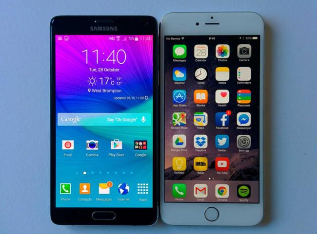 iPhone con pantalla LCD y Samsung con pantalla OLED