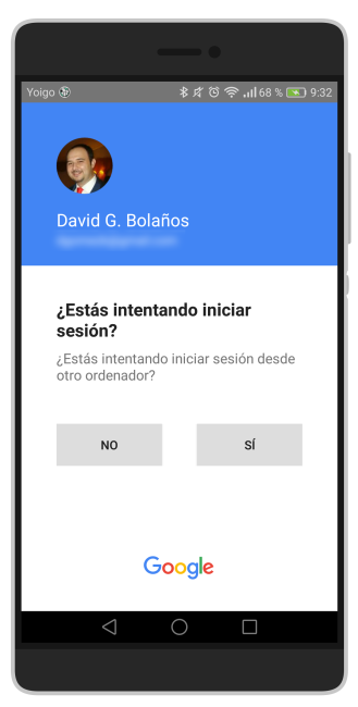 pantalla activación móvil Gmail