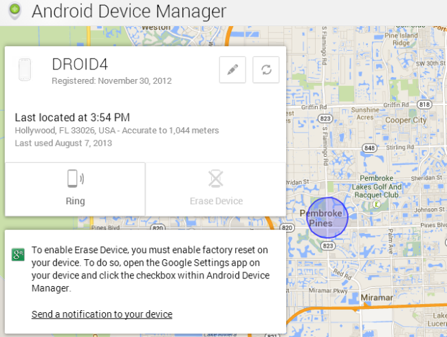 localización vía Android Device Manager