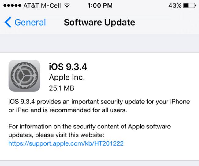 Actualización OTA con iOS 9.3.4