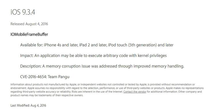Parche de seguridad integrado en iOS 9.3.4