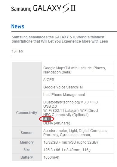 Samsung Galaxy S 2 MHL