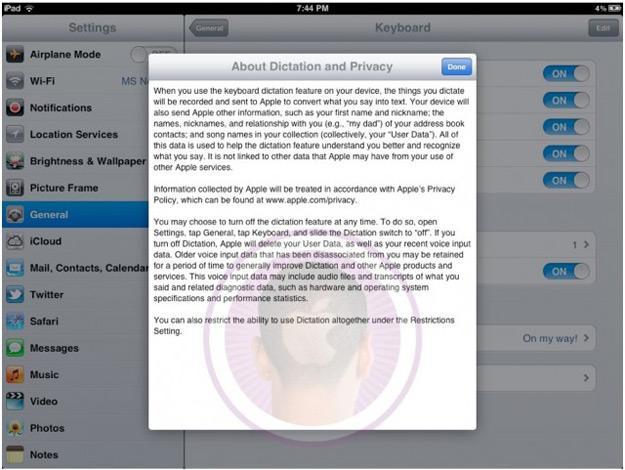 Siri Dictation en el iPad
