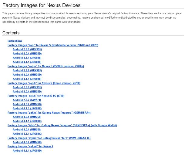 Google factory images para los Nexus