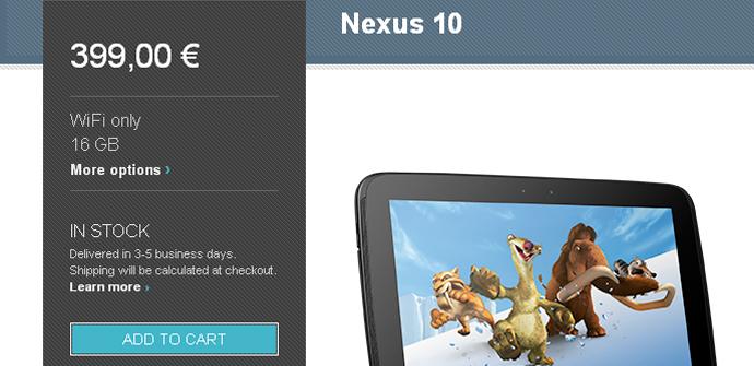 Nexus 10 regresa a la Google Play Store