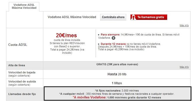 Llamadas en oferta ADSL Vodafone
