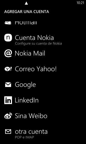 Pantalla cuentas de correo Nokia Lumia 920
