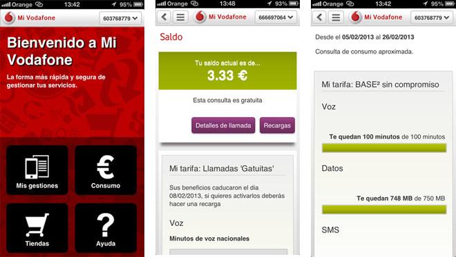 Interfaz de la app Mi Vodafone