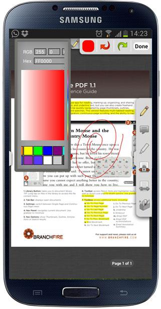 Selección del color en iAnnotate PDF