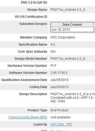 Documentación de Bluetooth SIG HTC One 4.3