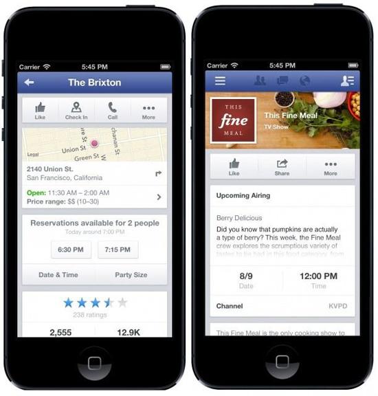 Facebook para iOS permite reservar en restaurantes.
