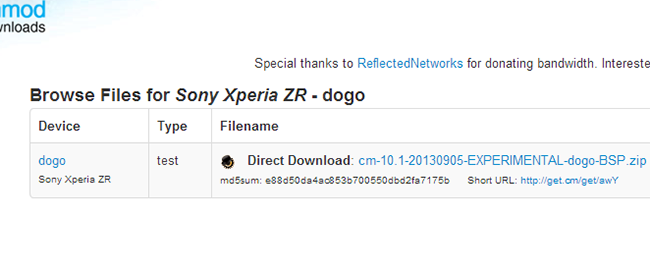 Get.cm con la versión test 10.1 del Sony Xperia ZR