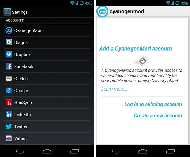 Captura de CyanogenMod Account