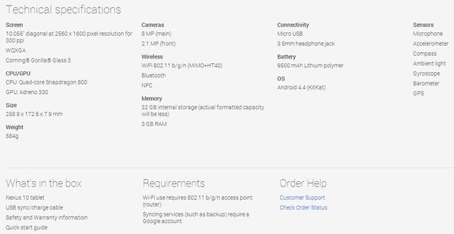 Caracteristicas del nuevo Nexus 10