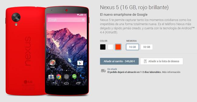 Nexus 5 rojo en Google Play
