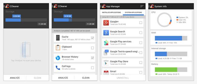 Interfaz de CCleaner para Android