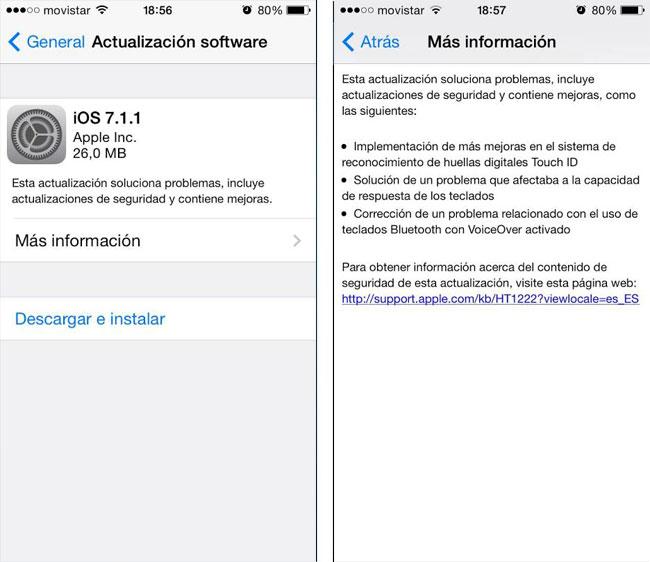 Actualizacion OTA de iOS 7.1.1