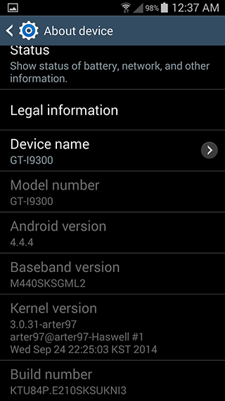 Samsung Galaxy S3 Android 4.4.4