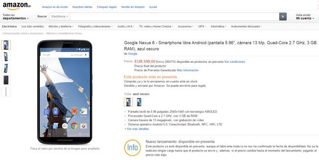 Nexus 6 en preventa en Amazon España