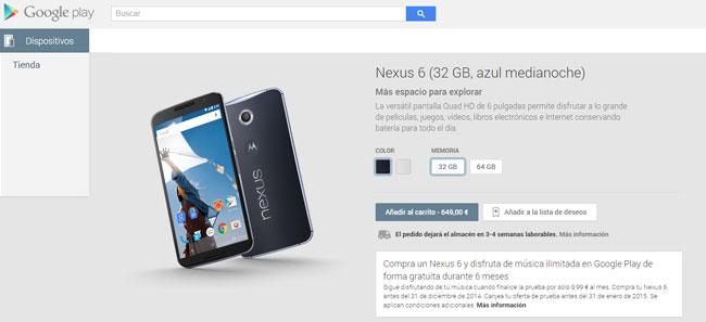 Nexus 6 disponible en Google Play