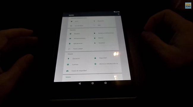 Apartado de ajustes en el Nexus 9