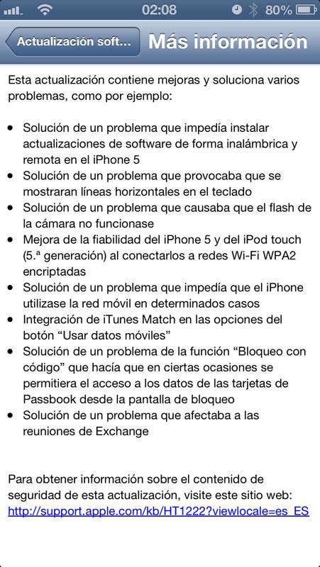 Actualización iOS 6.0.1 para iPhone 5