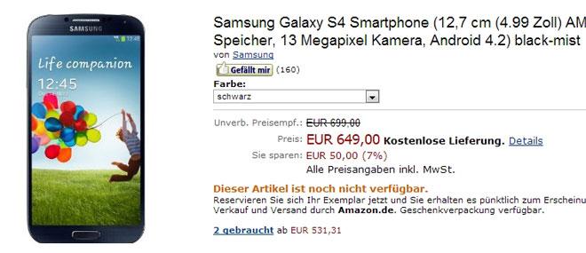 Precio del Samsung Galaxy S4 en Amazon Alemania