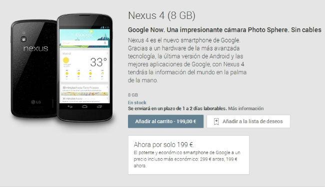 Google baja 100 euros el precio del Nexus 4.